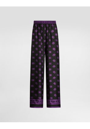 Dolce & Gabbana Dg Logo All-over Print Silk Vanity Pants - Woman Pants And Shorts Print 54