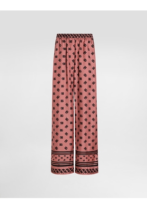 Dolce & Gabbana Silk Satin Jacquard Pajama Pants With All-over Dg Logo - Woman Pants And Shorts Pink 38