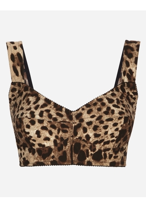 Dolce & Gabbana Short Bustier Top In Charmeuse With Leopard Print - Woman Shirts And Tops Animal Print Silk 52