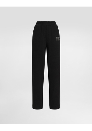 Dolce & Gabbana Jersey Jogging Pants With Rhinestone-detailed Dg Logo Embroidery - Woman Pants And Shorts Black 38