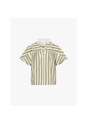 Womens 3.1 Phillip Lim Striped Short-Sleeve Tie-Neck Cotton-Silk Top