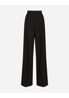 Dolce & Gabbana Flared Wool Jacquard Pants With Dg Logo - Woman Pants And Shorts Black 38