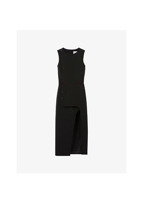 Womens Claudie Pierlot Button-Down Round-Neck Stretch-Woven Midi Dress