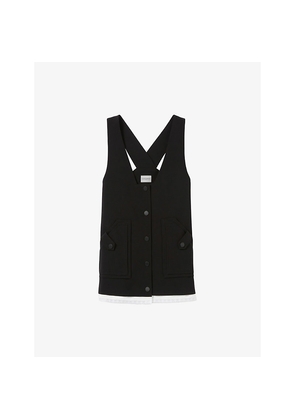 Womens Claudie Pierlot Sleeveless Lace-Trim Stretch-Woven Pinafore Dress