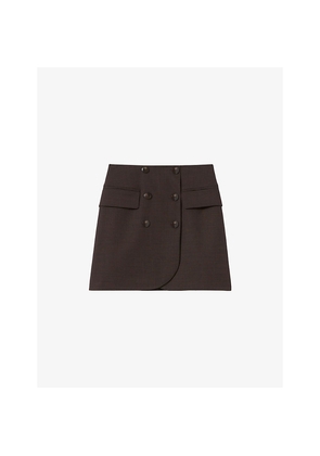 Womens Claudie Pierlot Button-Front Side-Pocket Wool-Blend Mini Skirt