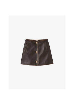 Womens Claudie Pierlot Button-Down A-Line Leather Mini Skirt