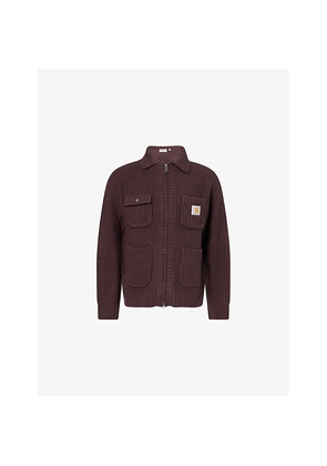 Mens Carhartt WIP Chore Logo-Patch Knitted Wool-Blend Cardigan