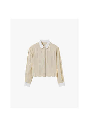 Womens Claudie Pierlot Striped Scalloped-Hem Cotton Shirt