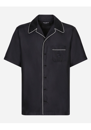 Dolce & Gabbana Silk Twill Shirt With Dg Embroidery - Man Shirts Blue 42