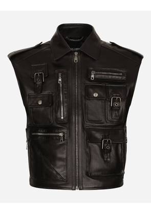 Dolce & Gabbana Leather Vest With Multiple Pockets - Man Coats And Jackets Black 46