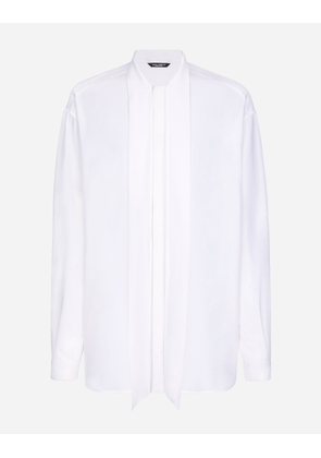Dolce & Gabbana Crepe De Chine Silk Shirt With Scarf Detail - Man Shirts White 42
