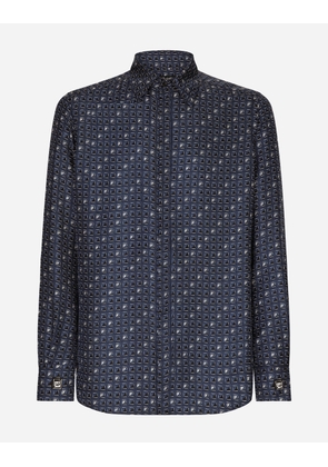 Dolce & Gabbana Silk Martini-fit Shirt With Tie Print - Man Shirts Blue 43