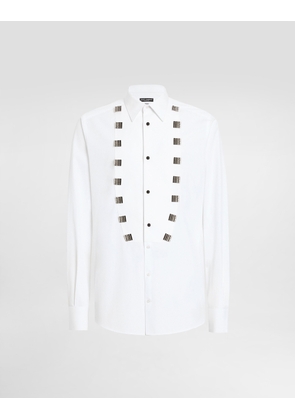 Dolce & Gabbana Cotton Tuxedo Shirt With Bejeweled Appliqués - Man Shirts Multi-colored 43