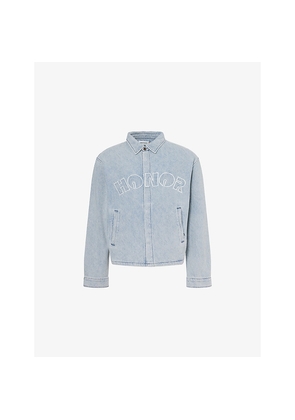 Mens Honor The Gift Indigo Cover Logo-Embroidered Cotton-Blend Shirt