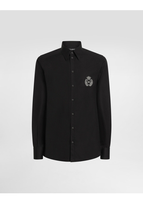 Dolce & Gabbana Cotton Shirt With Heraldic Patch - Man Shirts Black 38