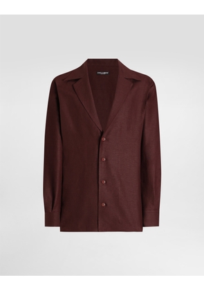 Dolce & Gabbana Long-sleeved V-neck Shirt In Linen Fabric - Man Shirts Multi-colored 41