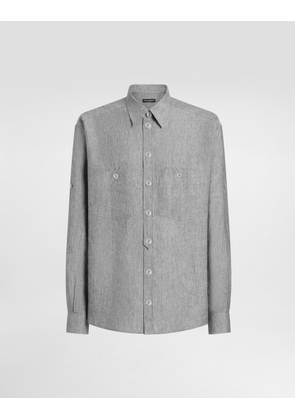 Dolce & Gabbana Washed Linen Canvas Shirt - Man Shirts Gray 39