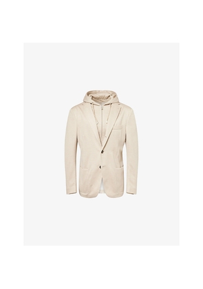Mens Eleventy Hooded Single-Breasted Silk-Blend Blazer
