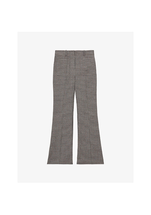 Womens Reiss Evie Checked Flared-Leg High-Rise Cotton and Linen-Blend Trousers
