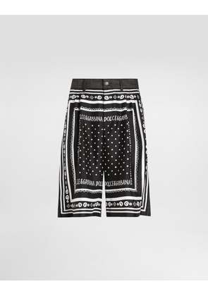 Dolce & Gabbana Printed Silk And Denim Shorts - Man Denim Multi-colored 48