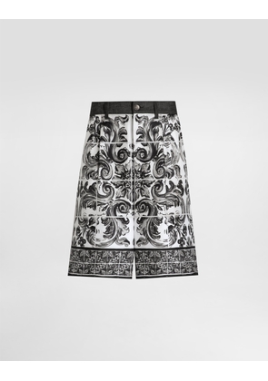 Dolce & Gabbana Maiolica-printed Denim Bermuda Shorts - Man Denim Multi-colored 56