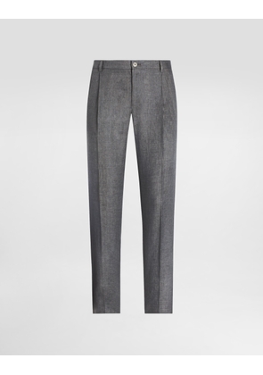 Dolce & Gabbana Washed Linen Canvas Trousers - Man Pants And Shorts Grey 52