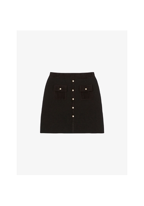 Womens Claudie Pierlot Straight High-Rise Stretch Wool and Cashmere-Blend Mini Skirt