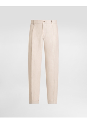 Dolce & Gabbana Linen Fabric Pants With Turn-ups - Man Pants And Shorts Beige 60