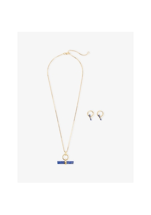 Womens Rachel Jackson T-Bar 18ct Yellow Gold-Plated 925 Sterling-Silver Earring and Necklace Gift Set