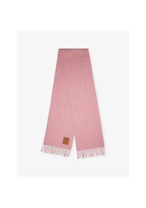 Womens Ganni Logo-Patch Fringed Double Wool Scarf