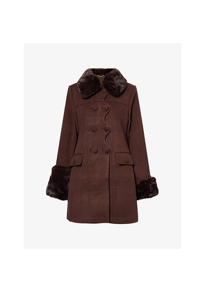 Womens House Of Sunny The Dolly Faux-Fur-Trims Woven Coat