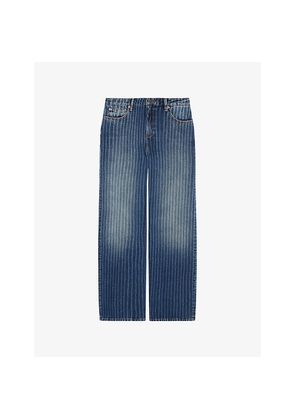Womens The Kooples Striped Straight-Leg Mid-Rise Denim Jeans