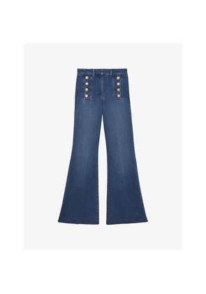 Womens Reiss Athena Flared-Leg High-Rise Stretch-Denim Jeans