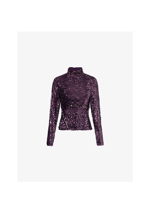 Womens Rabanne Mock-Neck Sequin Woven Top