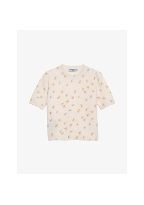 Womens Prada Floral-Intarsia Short-Sleeved Wool Jumper