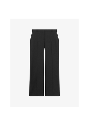 Womens The Kooples Satin-Trim Wide-Leg Mid-Rise Wool Trousers