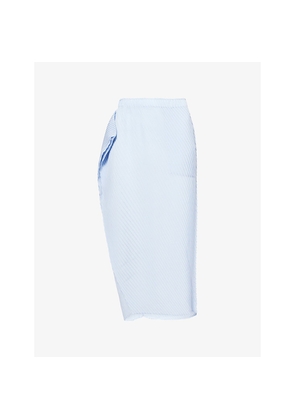 Womens Issey Miyake Soft Fold Pleats Asymmetric Knitted Midi Skirt