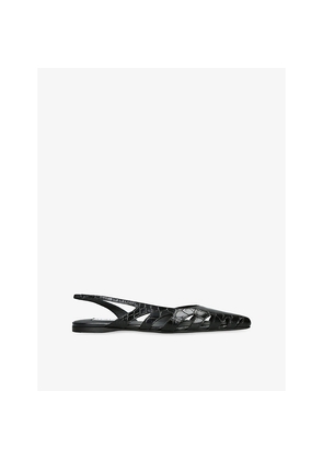 Womens Azzedine Alaia Crocodile-Embossed Leather Slingback Flats