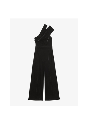 Womens Reiss Daria One-Shoulder Stretch-Velvet Jumpsuit