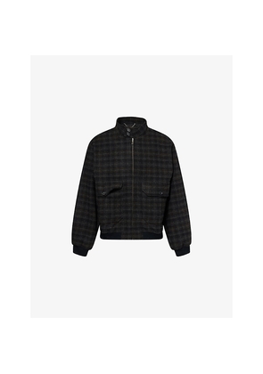 Mens Palmes Check-Pattern Mock-Neck Blouson Wool Jacket
