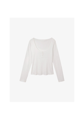 Womens The White Company Pointelle Scoop Neck Cotton Pyjama Top