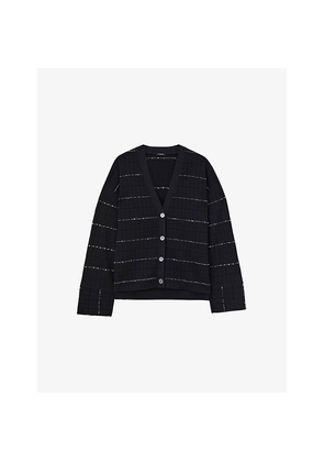 Womens Joseph Fragmented Stripe V-Neck Stretch-Knit Cardigan