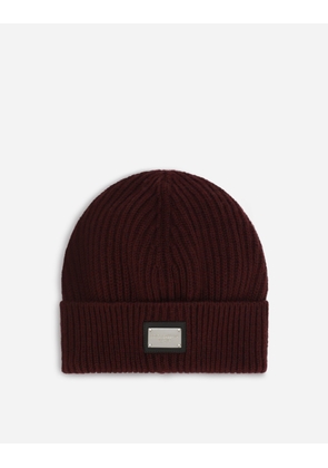 Dolce & Gabbana Knit Cashmere And Wool Hat With Logo Tag - Man Hats And Gloves Burgundy Wool Onesize