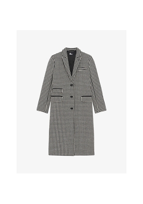 Womens The Kooples Houndstooth Peak-Lapel Wool-Blend Coat