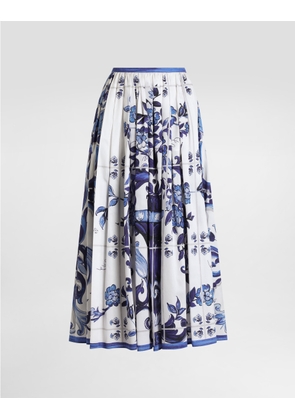 DG EXCLUSIVE Dolce & Gabbana Majolica-print Long Cotton Satin Skirt - Woman Skirts Blue 40