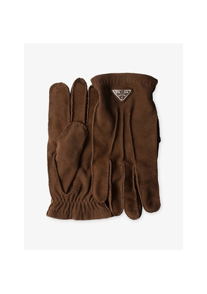 Mens Prada Logo-Embellished Suede Gloves
