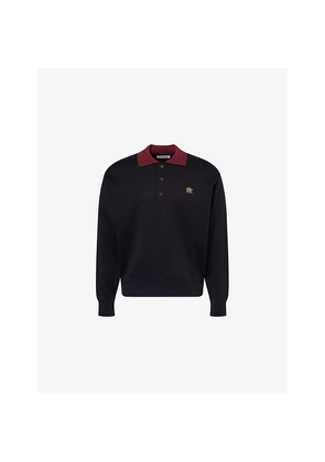 Mens Thames Striped-Collar Embroidered-Logo Wool-Blend Polo Shirt