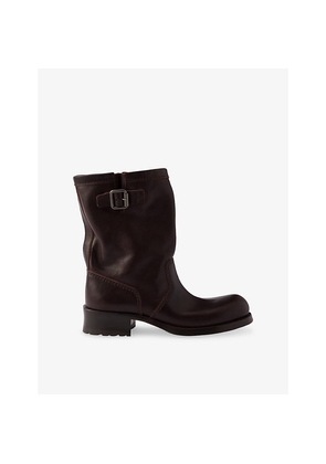 Womens Prada Logo-Embellished Leather Biker Boots