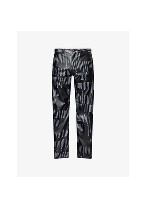 Mens Black Comme Des Garcon Printed Straight-Leg Faux-Leather Trousers