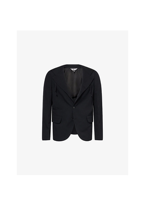 Mens Black Comme Des Garcon Hooded Single-Breasted Wool Blazer